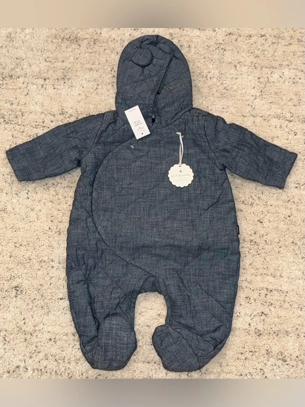 Baby Gap First Favorites Quilted Bunting Snowsuit Blue Hooded 3-6 Months NWT